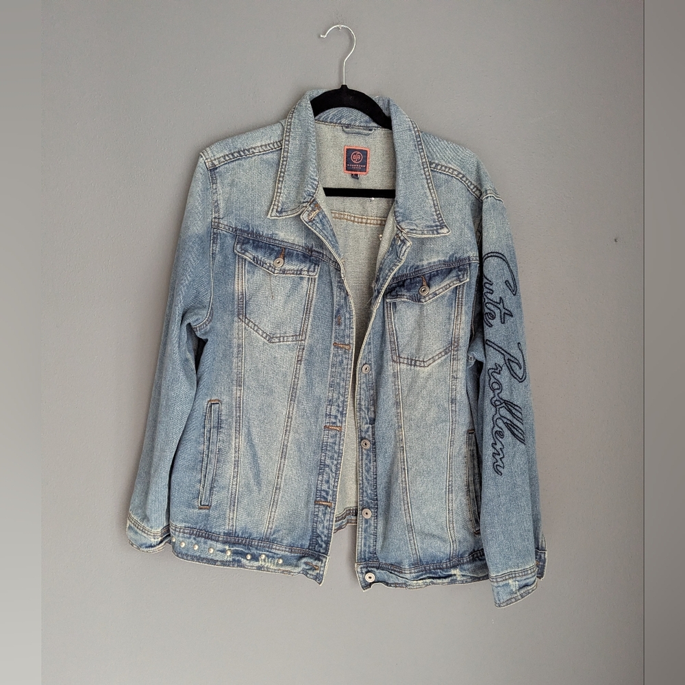 Boom boom jeans denim jacket women's size large 20x32 x27
